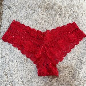 NWT VTG Victoria’s Secret Sexy Little Things Red Sequin Sparkle Cheeky Small